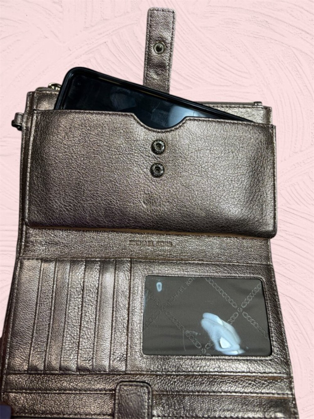 MICHAEL KORS ROSE GOLD GLIMMER WALLET WRISTLET - Picture 3 of 5